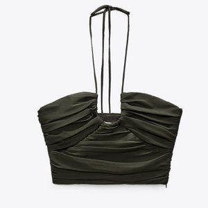 Zara SATIN EFFECT DRAPED HALTER TOP